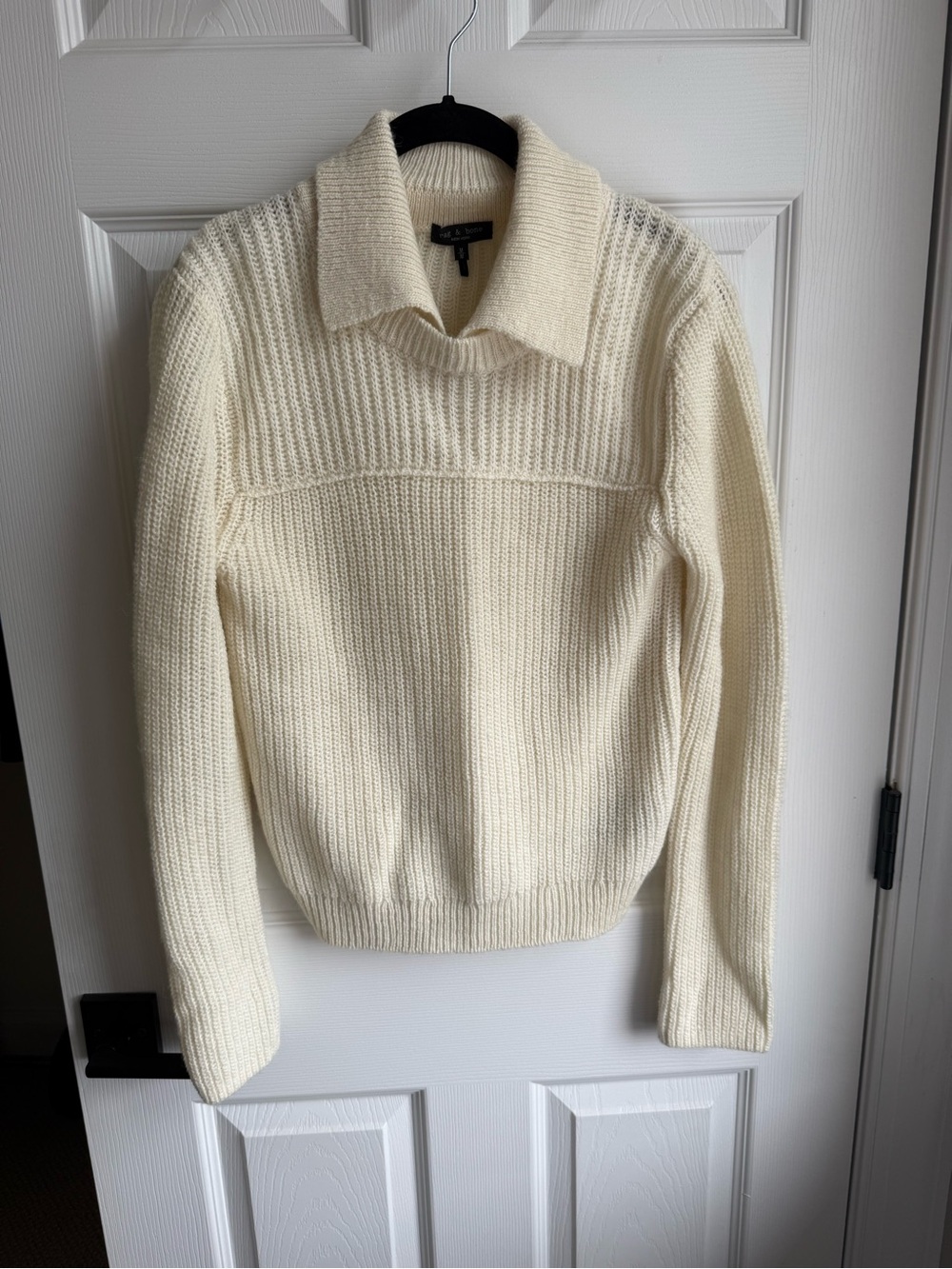 rag & bone Cream Ribbed Collared Sweater